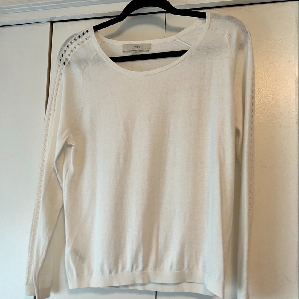 NWOT! LOFT Off White Sweater with Cut outs on Sleeve, Size Medium